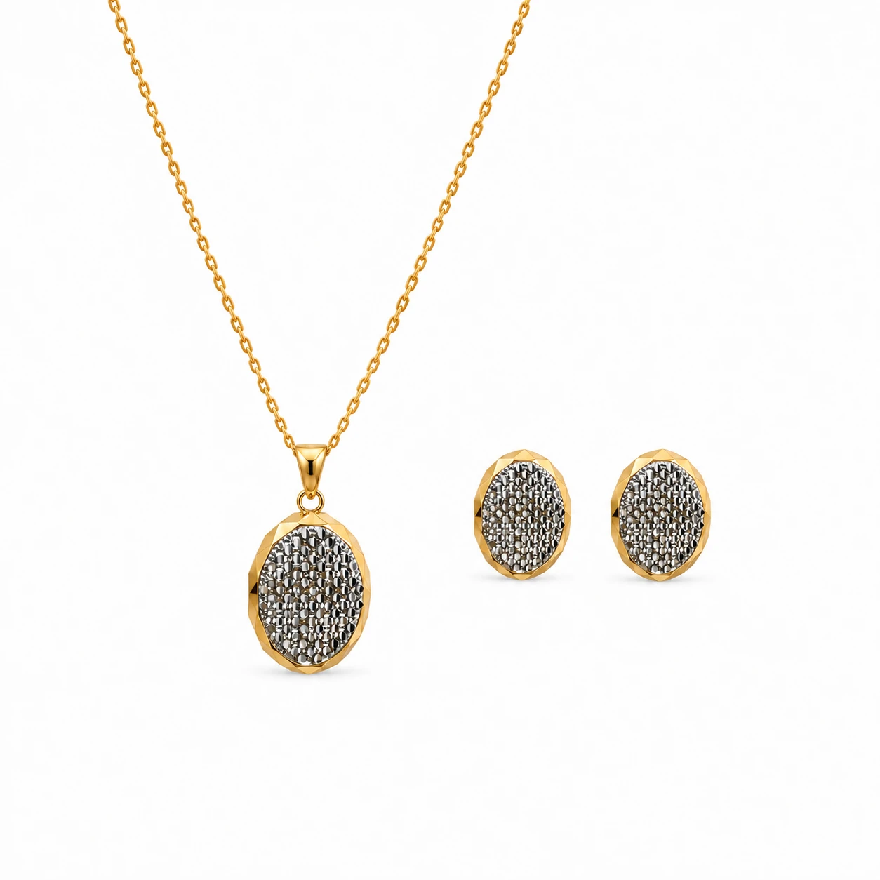 Gold and Silver Textured Jewelry Set_result نیم ست زنانه بیضی - تصویر 1